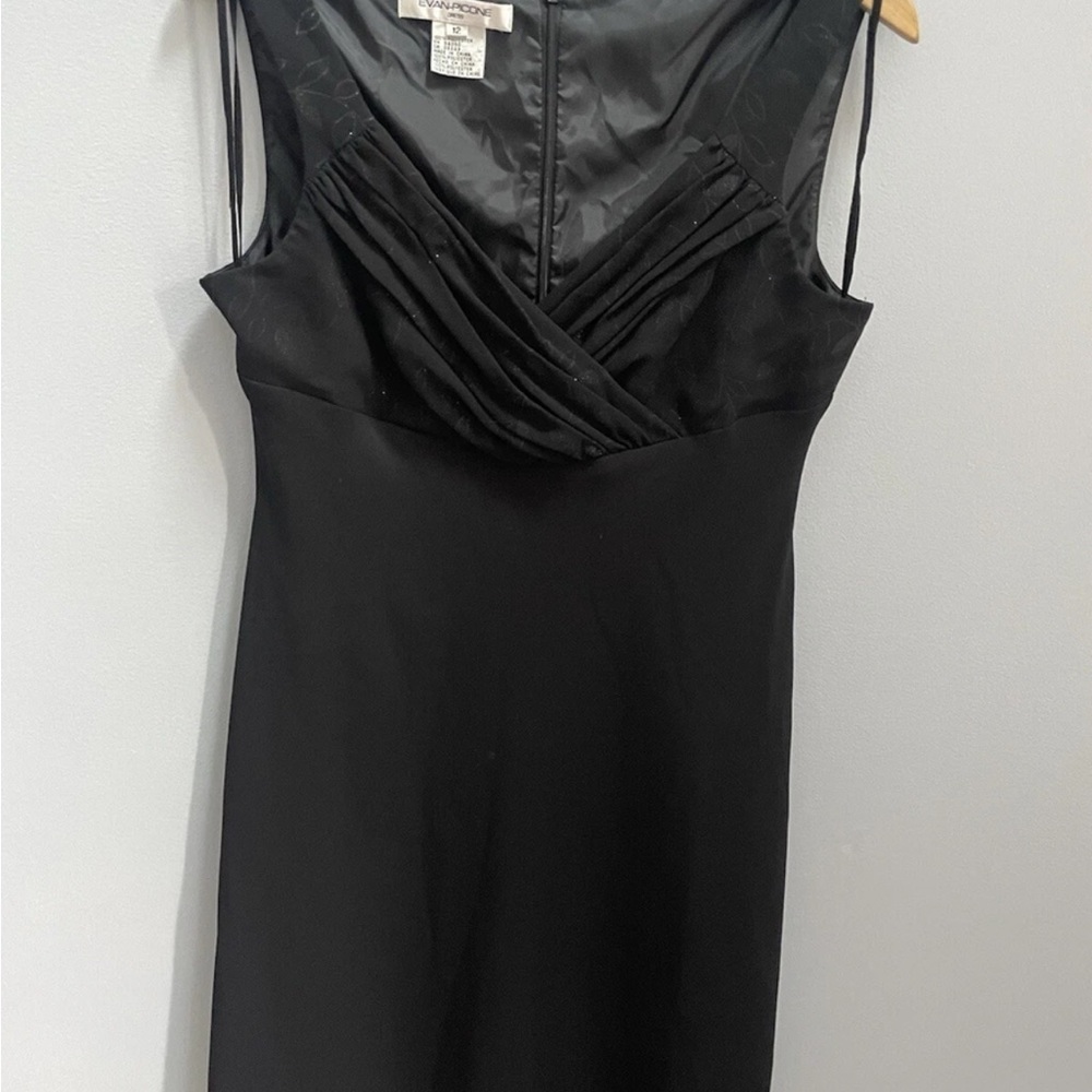 Evan Picone Black Ruched Faux Wrap Cocktail Dress size 12